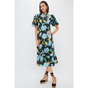 HYACINTH HOUSE Black & Airy Blue Floral Mimi Midi Dress XXS NWT